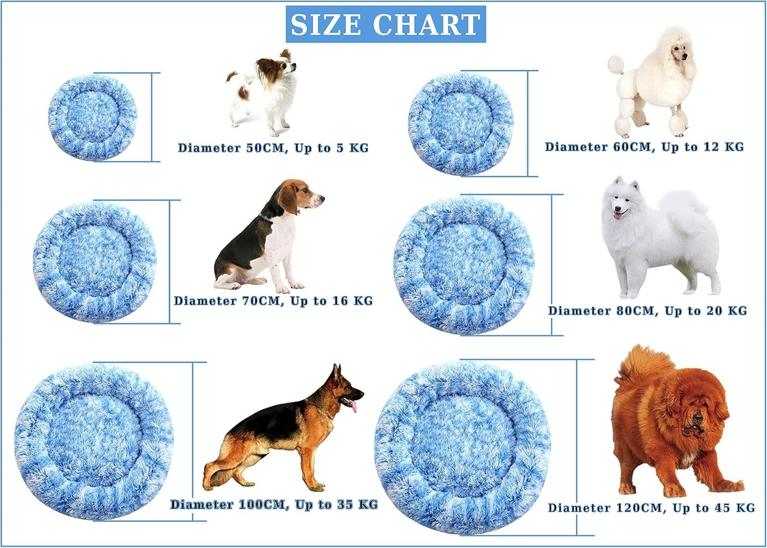 XXL Calming Donut Dog Bed 100cm Anti Anxiety Faux Fur Blue