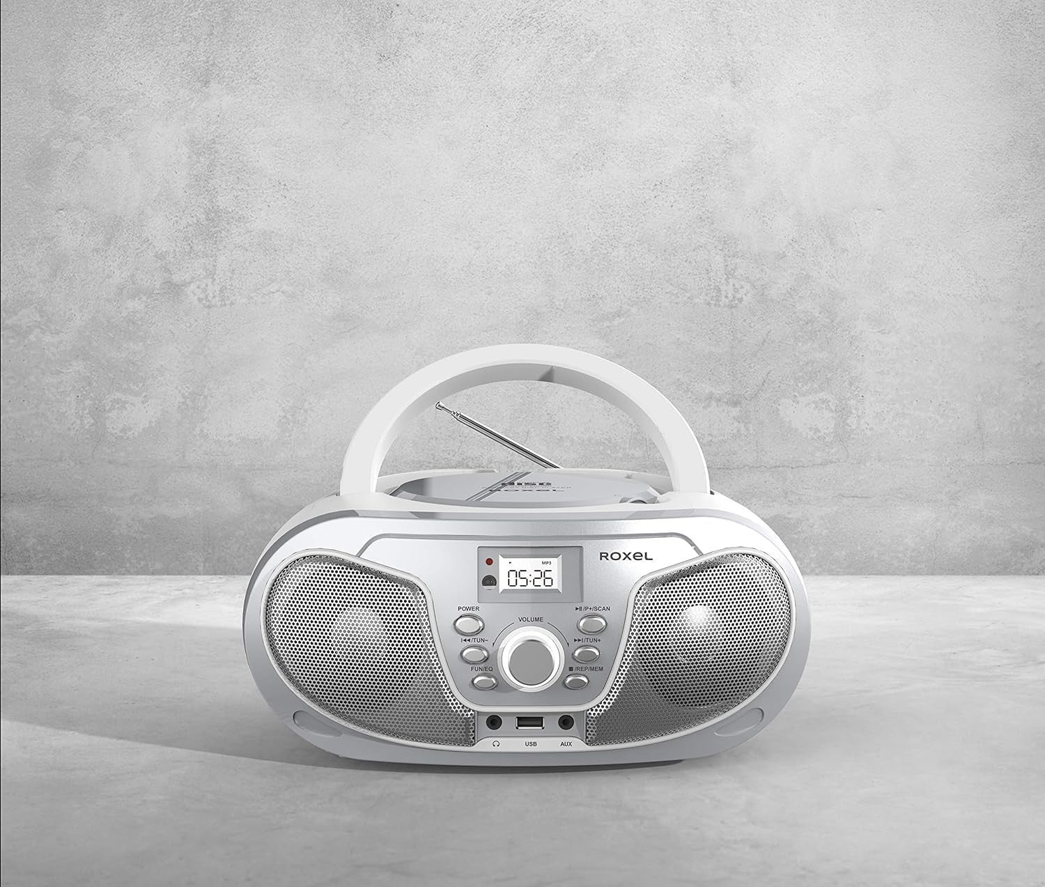 Silver Portable Boombox CD Player Bluetooth FM Radio USB AUX Remote