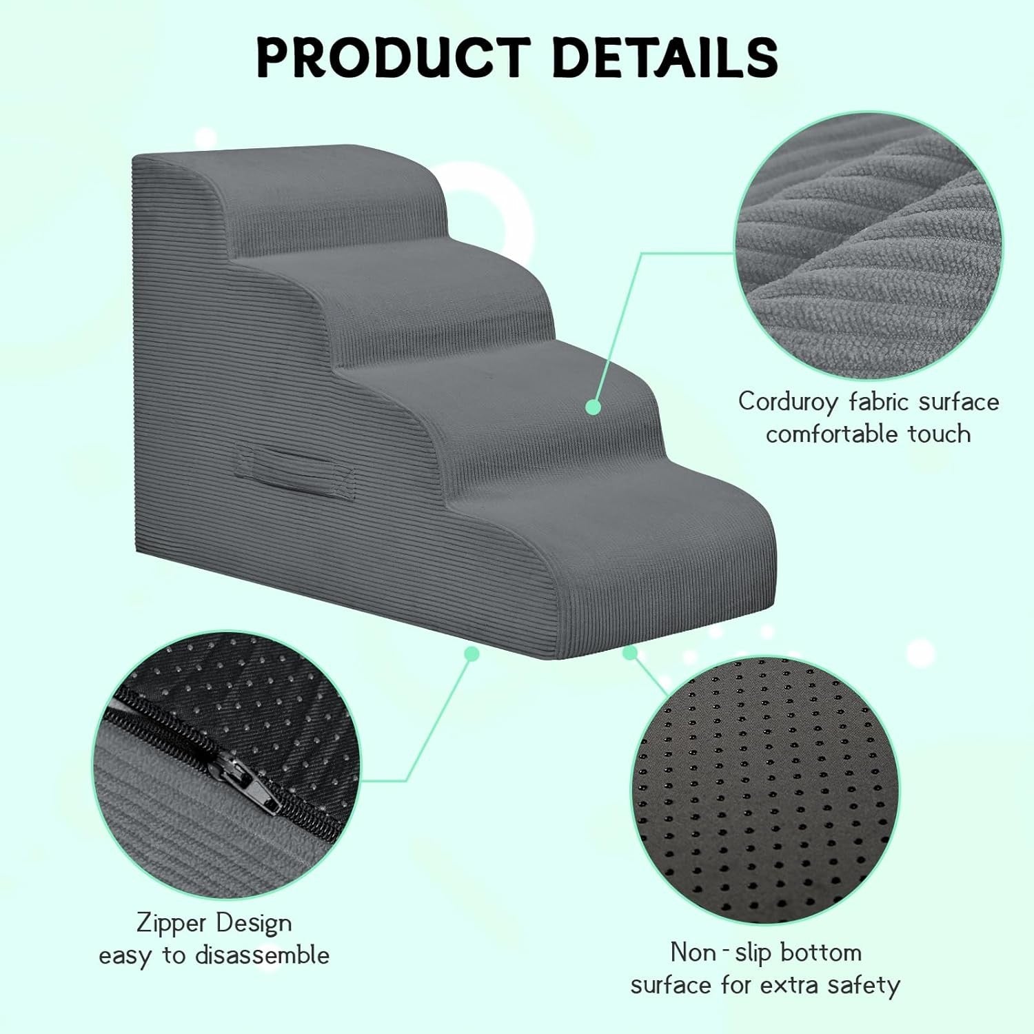 3-Step Dog Stairs Ramp High-Density Foam Pet Steps H:16"
