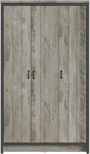 3 Door Grey Wardrobe Hanging Rail Shelves Bedroom Storage Cupboard