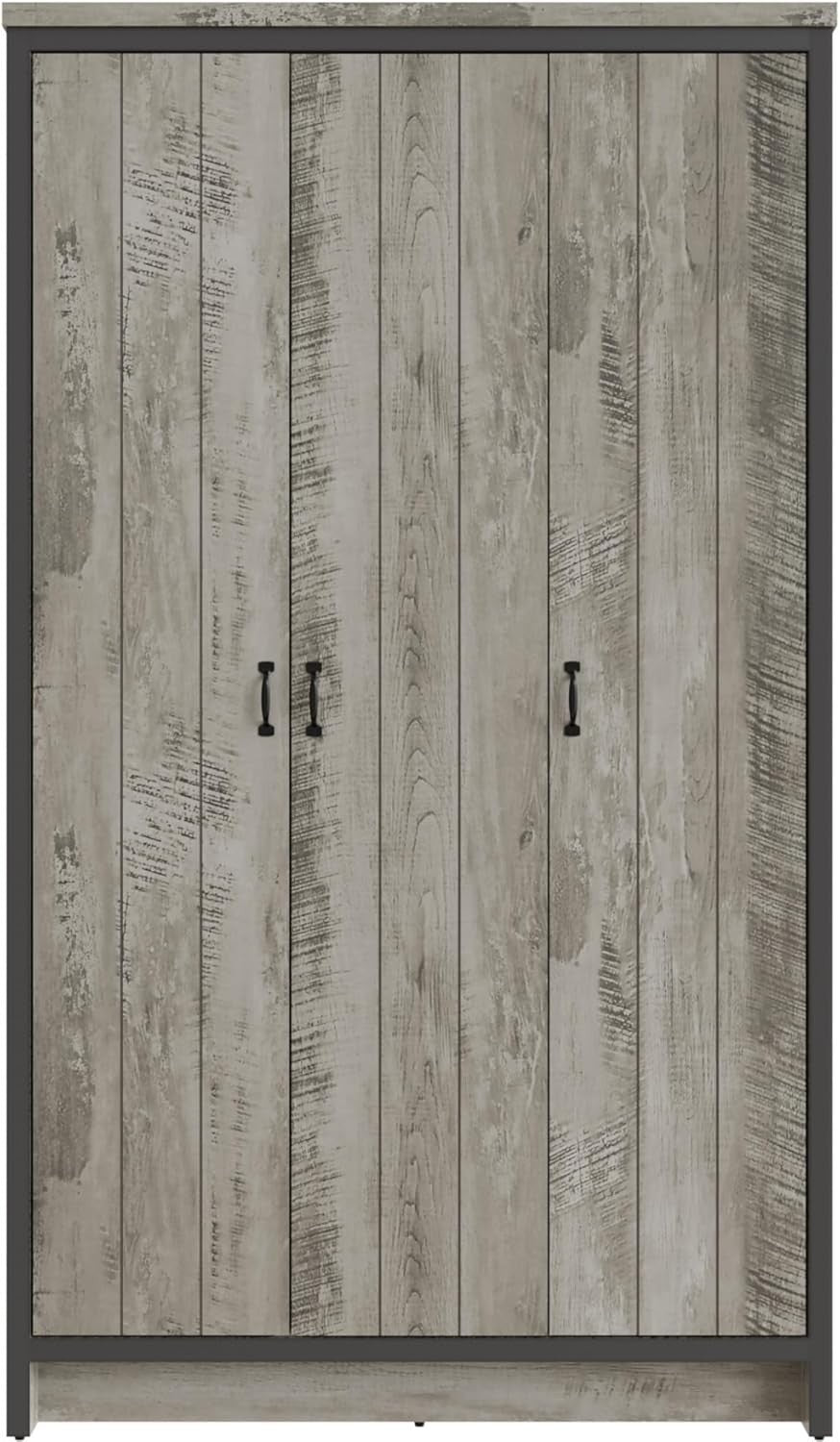 3 Door Grey Wardrobe Hanging Rail Shelves Bedroom Storage Cupboard