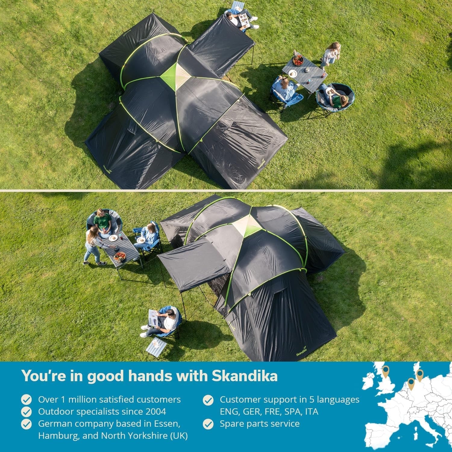 6 Man Family Dome Tent 3000mm Waterproof 3 Cabins Living Area