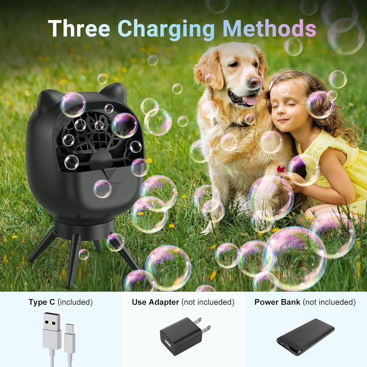Rechargeable Bubble Machine 38000 Rotating 500ML Party Blower