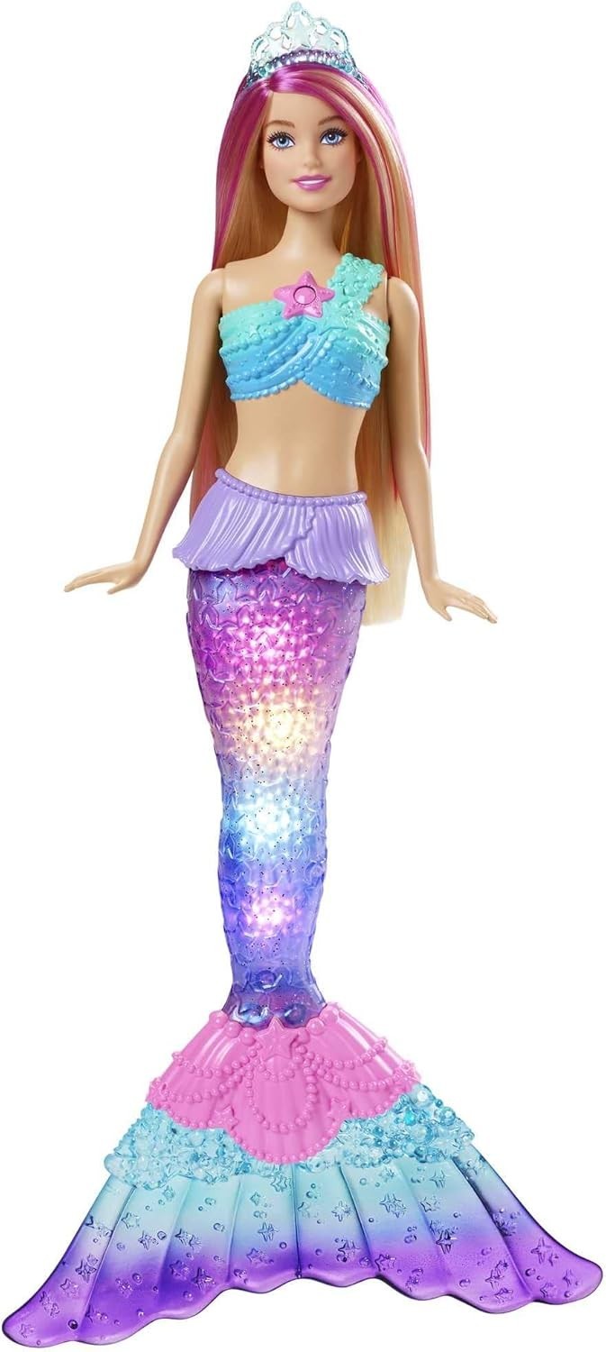 Mermaid Doll Light-Up Tail Water Activated Pink Hair Bath Toy