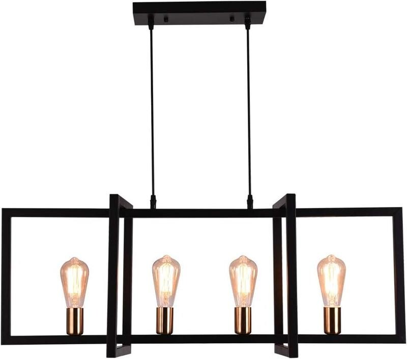 Industrial 4-Light Kitchen Island Chandelier E27 Matte Black Pendant Fixture