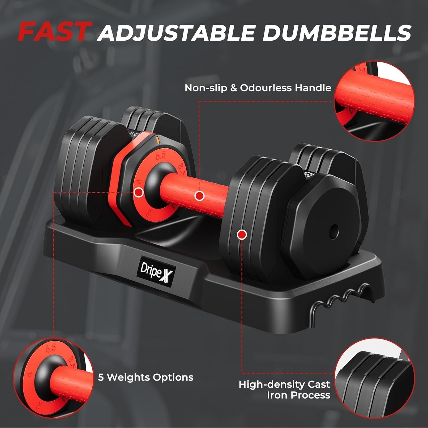 11kg Adjustable Dumbbell Single 5-in-1 One-Hand Dial Non-Slip Home Gym