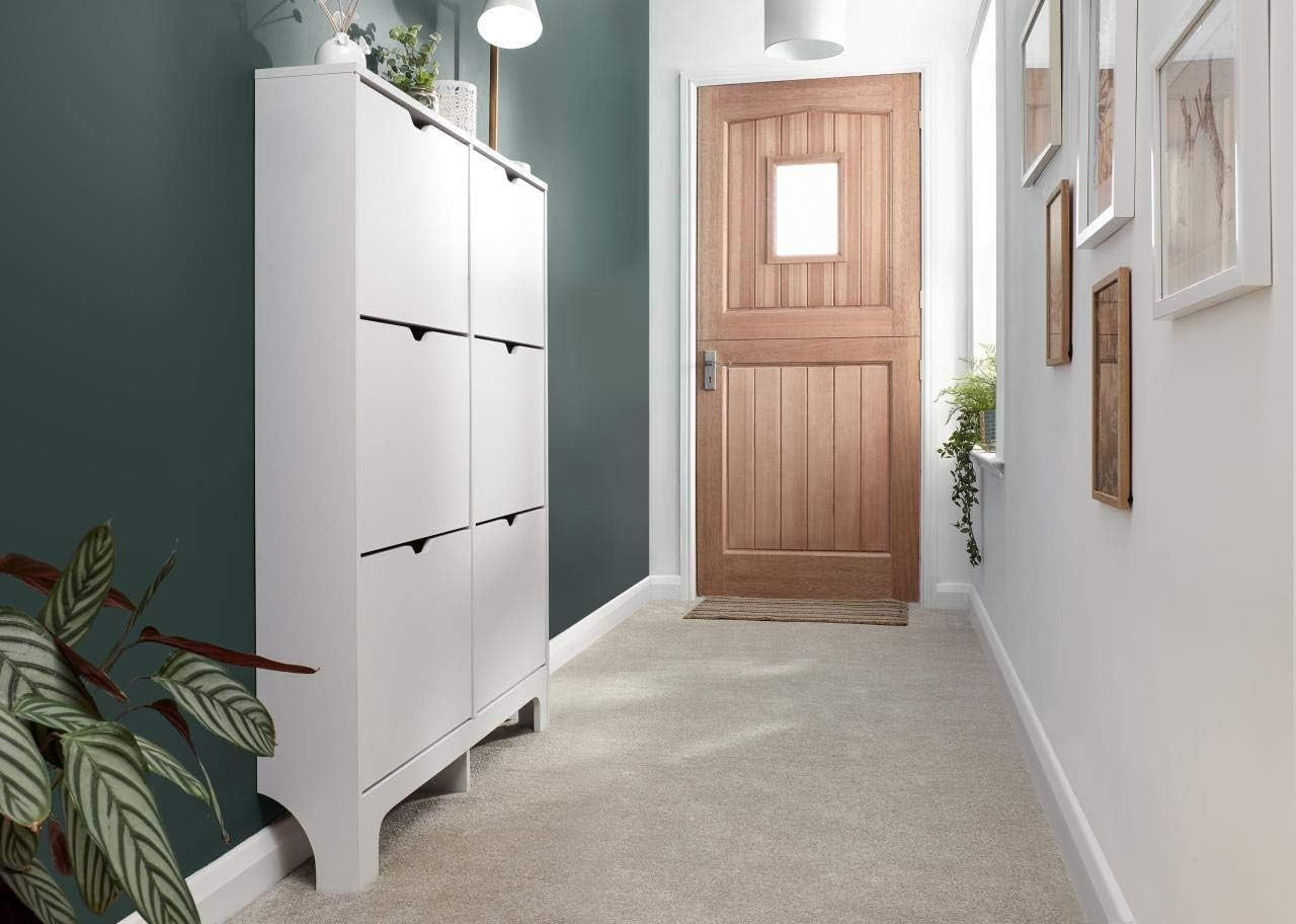 Slim Shoe Cabinet High Gloss 6 Drawer White Storage Unit for Hallway 126cm