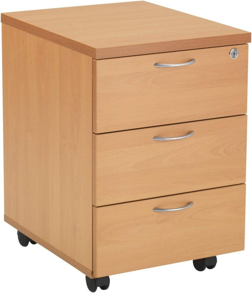 Lockable 3 Drawer Mobile Filing Cabinet Pedestal Office Storage Beech