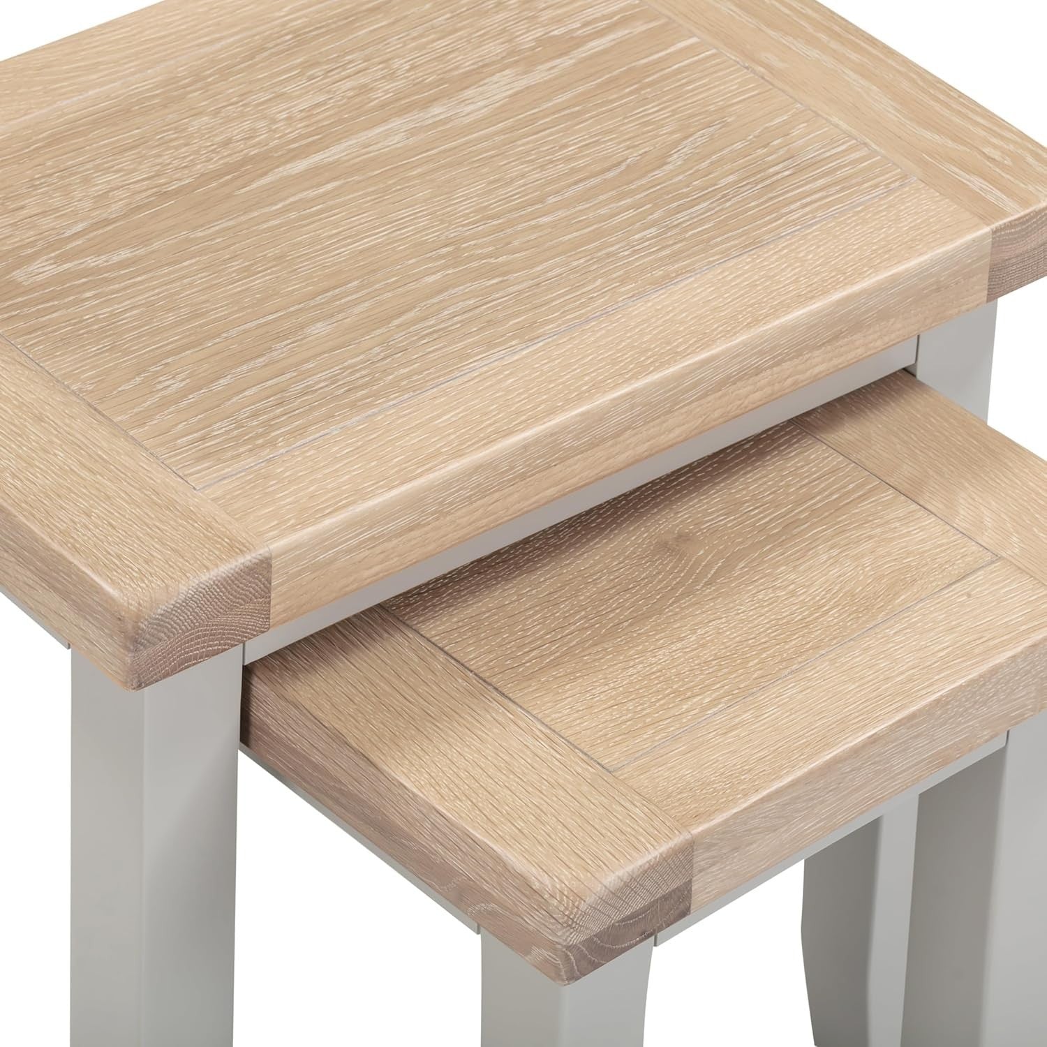 Nest of 2 Coffee Side Tables Farmhouse Pebble Grey Oak Wood Fully Assembled