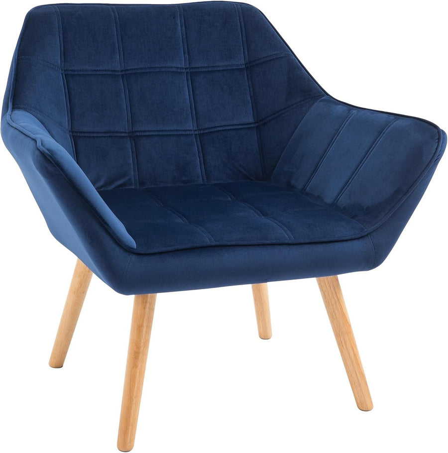 Navy Blue Velvet Armchair Wide Arm Accent Chair Modern Bedroom Lounge Seat