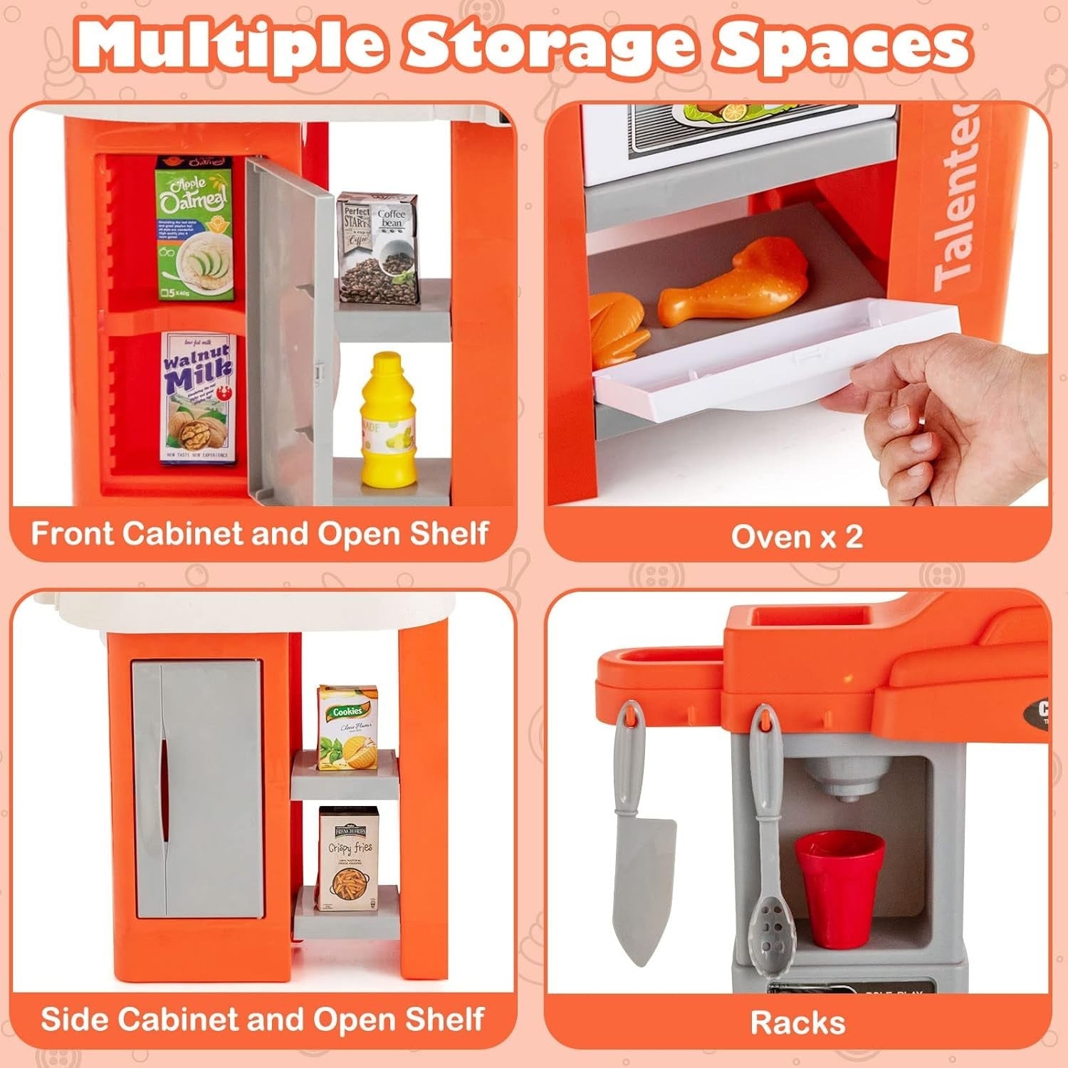 Kids Play Kitchen Orange w/ Lights Sounds Running Water Steam Set