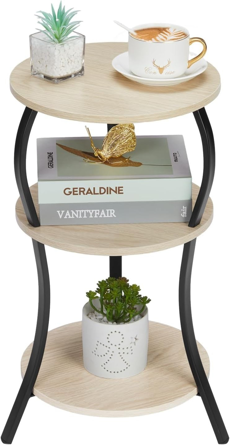 3-Tier Round Side Table with Storage Shelves – Compact, Stylish & Sturdy