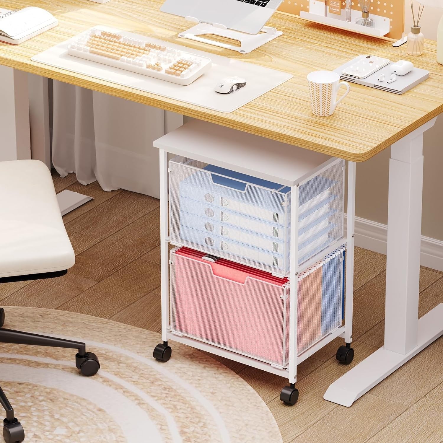 Letter Legal Rolling File Cabinet Cart 2 Drawer Mobile Storage White Storage