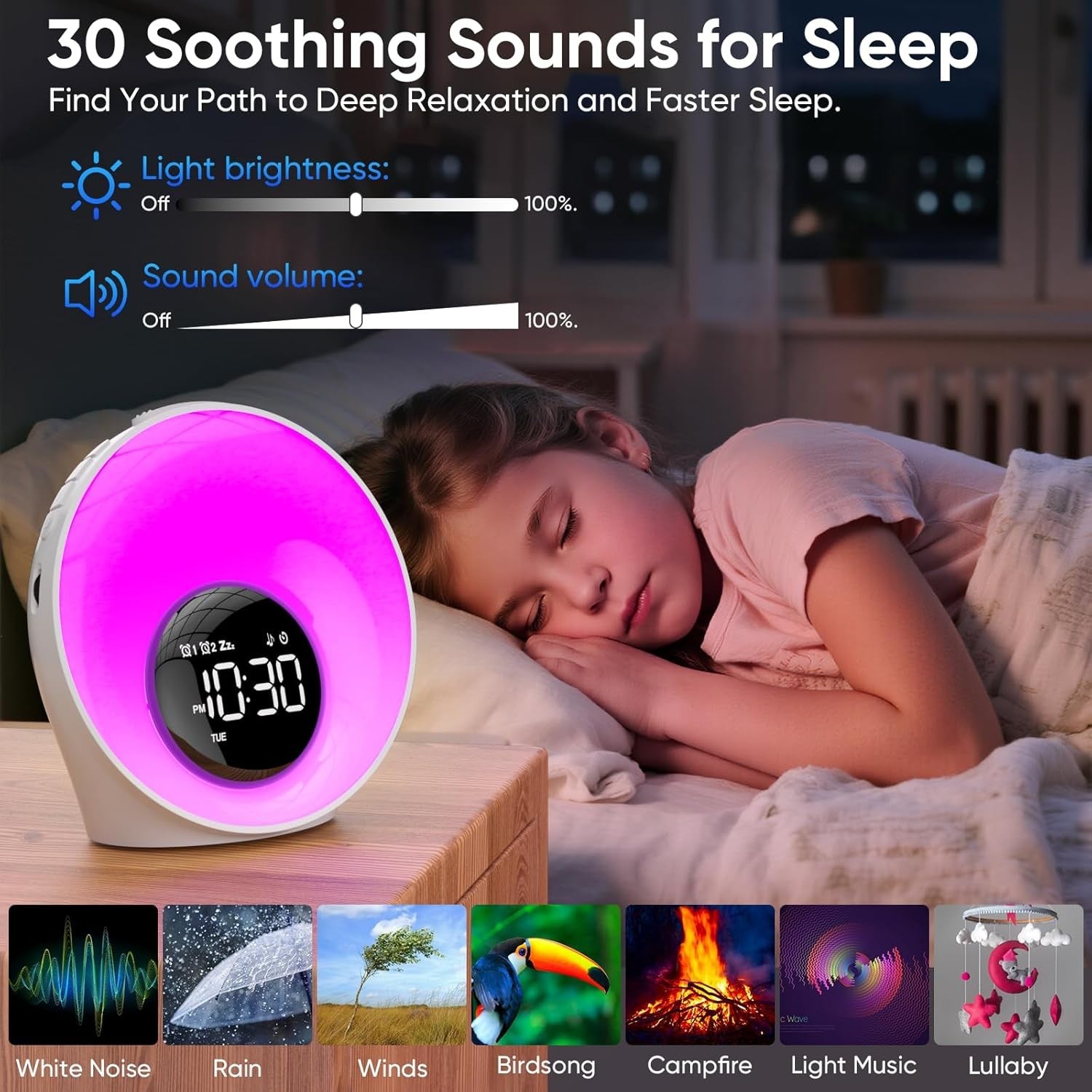 Sunrise Alarm Clock Wake Up Light White Noise Night Light Sleepers