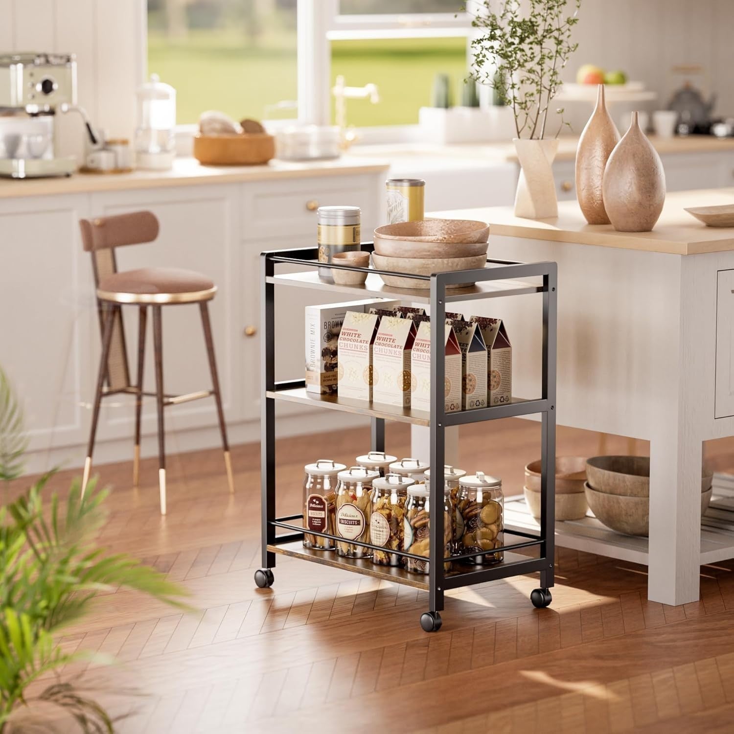 64x40x85cm Rustic Brown Bar Cart 3 Tier Drinks Trolley