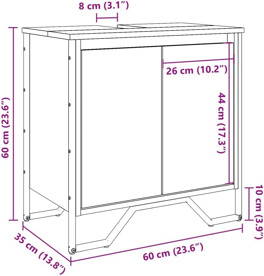 Grey Sonoma Bathroom Vanity Unit – Modern Under Sink Cabinet 2 Door Storage 60x6