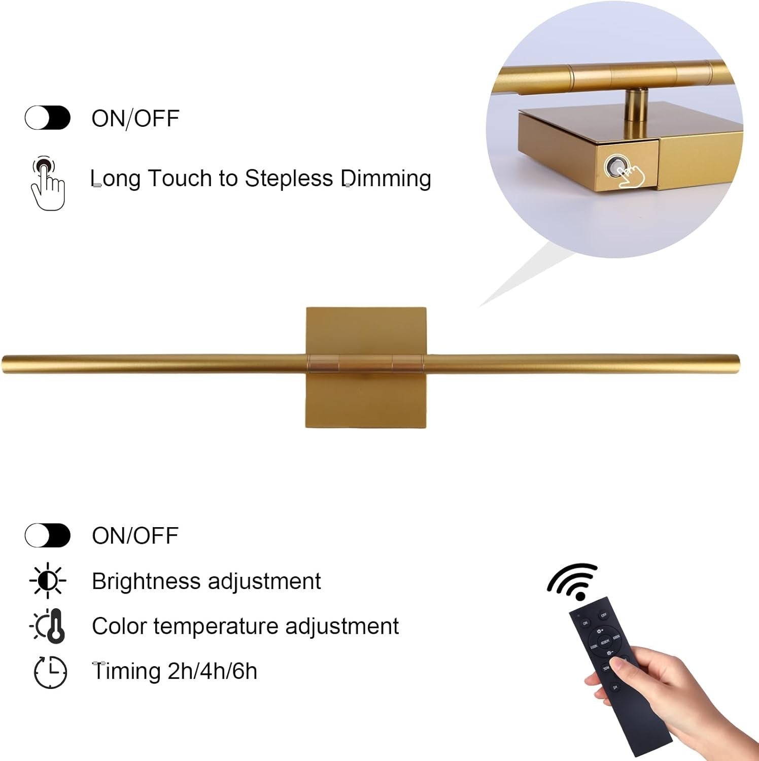 Wireless Dimmable Wall Lights with Remote - Rechargeable Battery LED 70cm