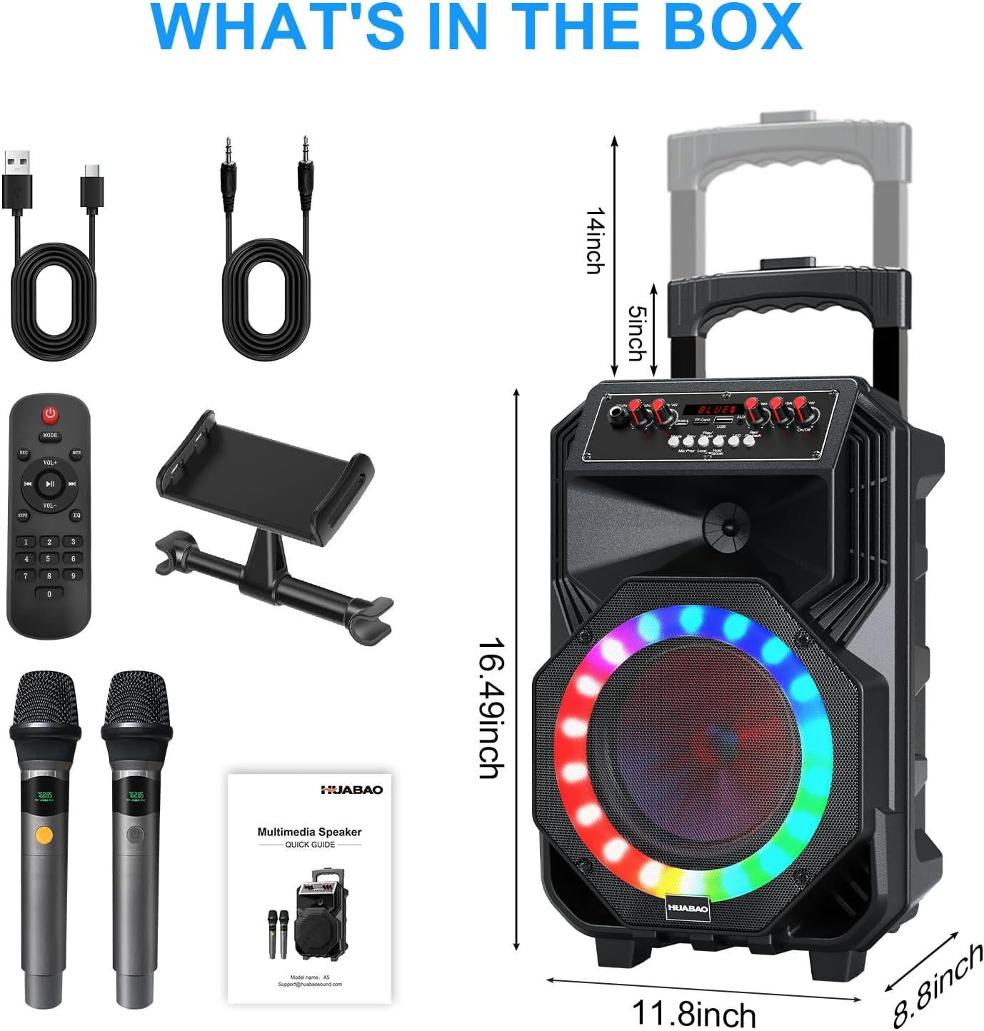 Portable Karaoke Machine 8800mAh Bluetooth PA Speaker