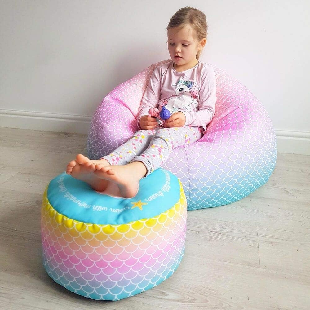 Kids Mermaid Bean Bag Chair Ombre Washable Seat Comfy Room Decor