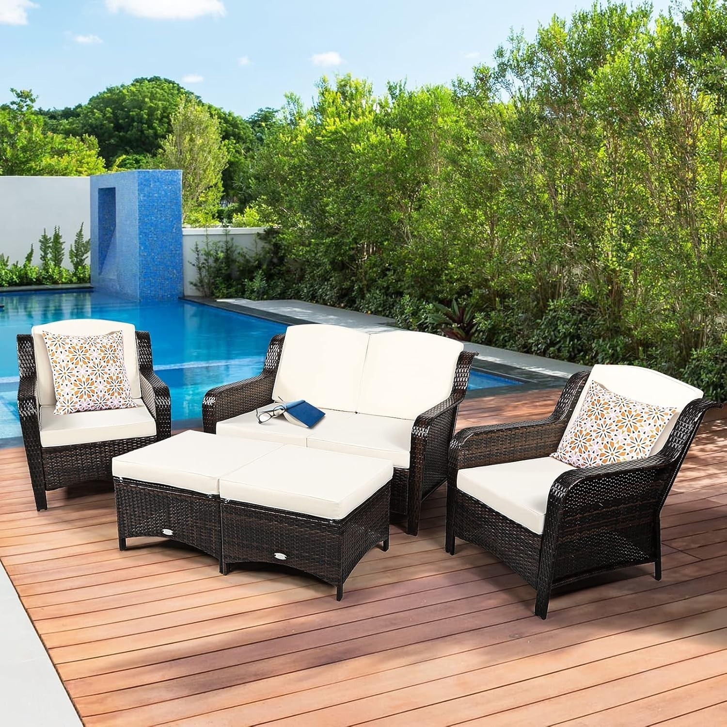 5pc Rattan Garden Sofa Set Off-White | Outdoor Patio Furniture & Seats