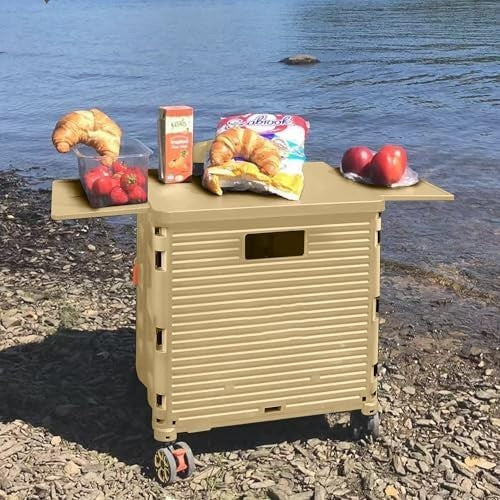 Heavy Duty Folding Shopping Cart 55kg Trolley 360° Wheels Foldable Khaki