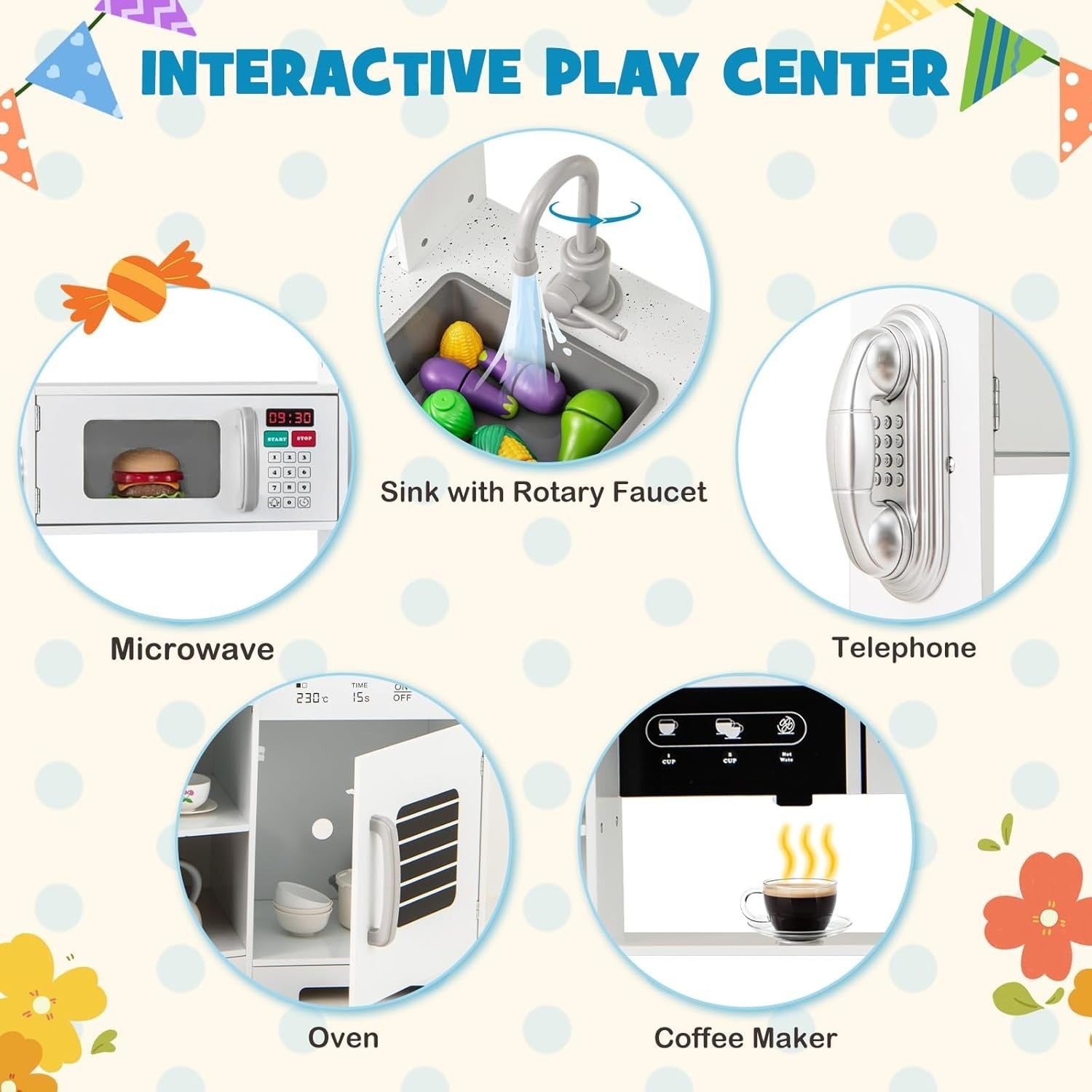 Corner Kids Play Kitchen Lights Sounds Ice Maker White Toy