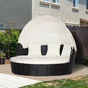 6 Seater Rattan Round Garden Sofa Bed Set with Canopy Table Cushions Black