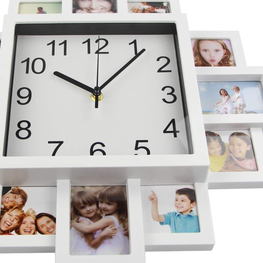 White 40cm DIY Photo Frame Wall Clock Multi-Photo Modern Silent Home Decor