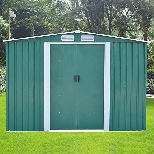 Large Metal Garden Storage Shed 10x8ft Waterproof Outdoor Tool & Bike Shed Green