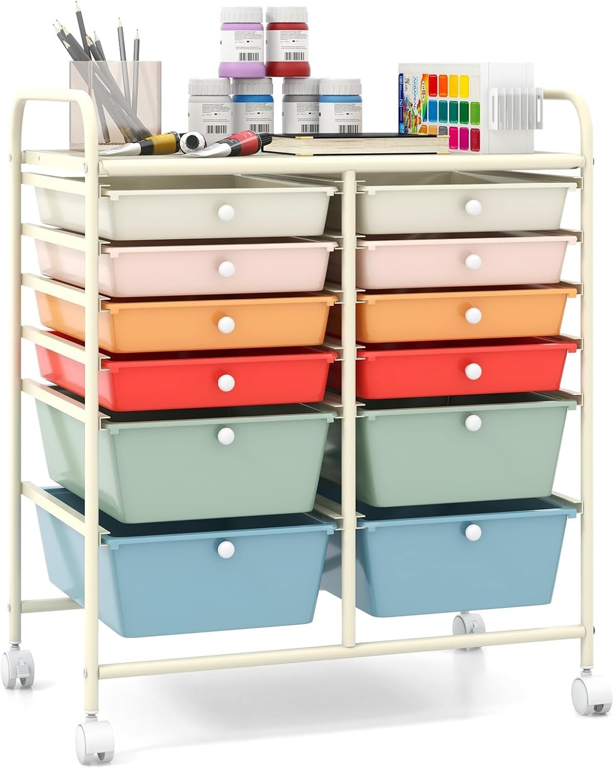 12 Drawer Utility Storage Trolley Rolling Cart Organizer with Wheels