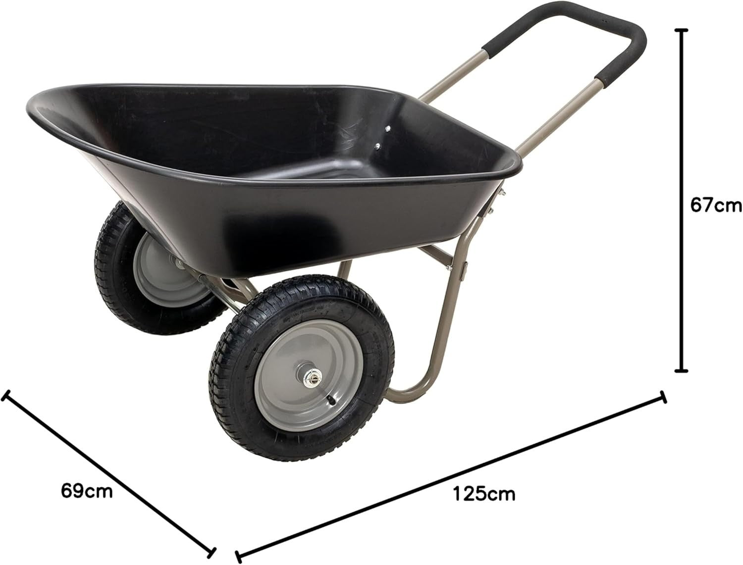 85L 2-Wheel Garden Wheelbarrow – Black – Pneumatic Tyres Heavy Duty 150kg Steel