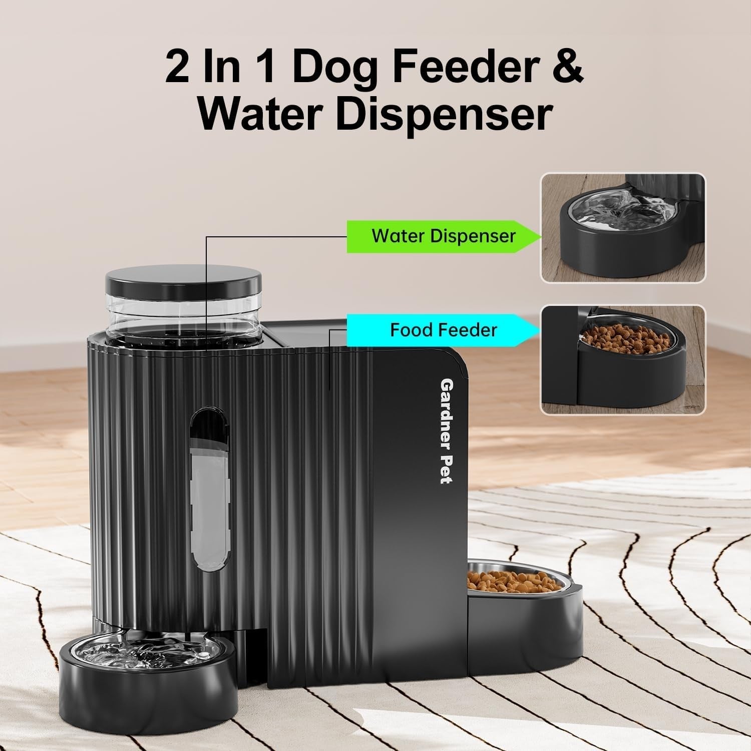 2 in 1 Gravity Pet Feeder Water Dispenser 6L Auto Food Station Black