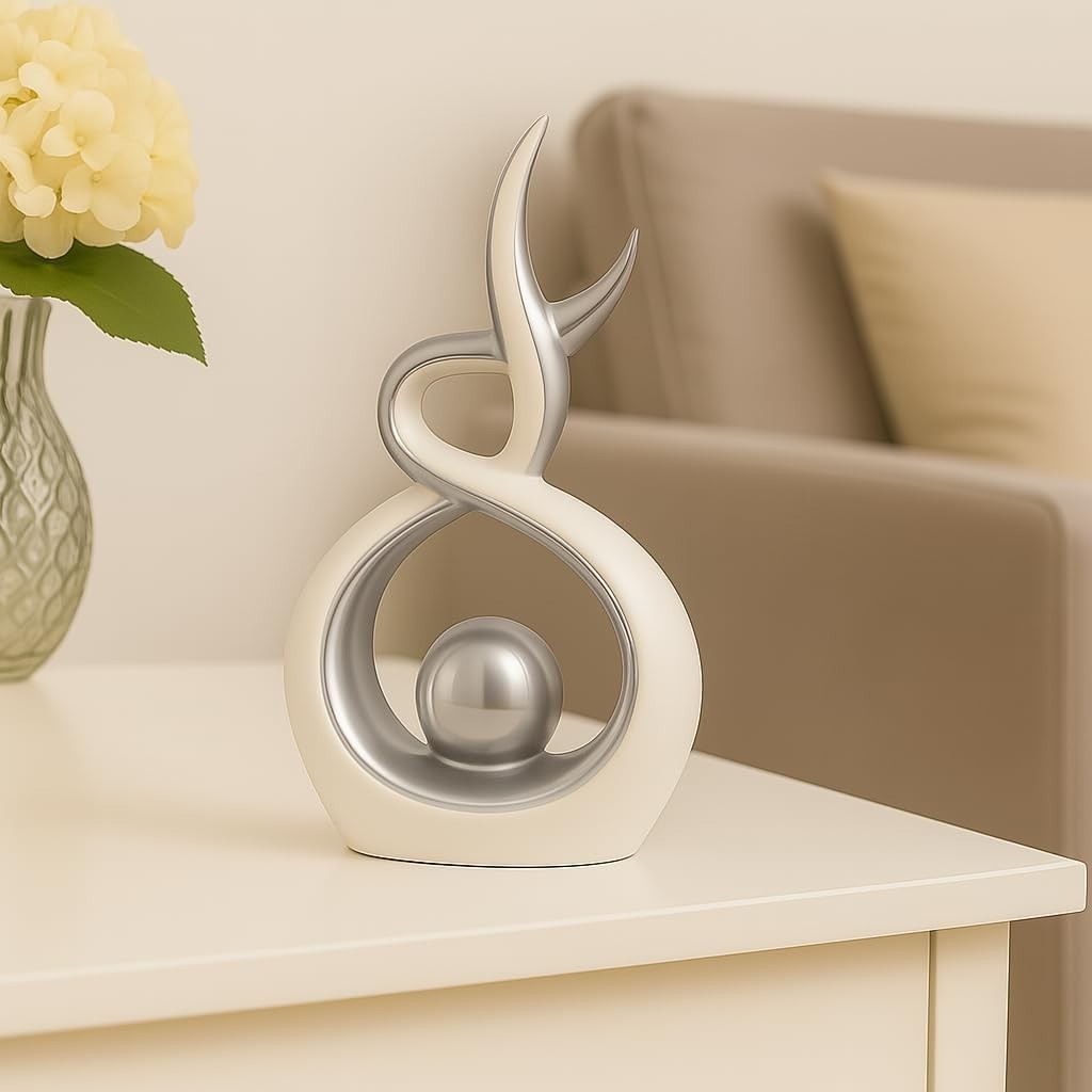 White & Silver Modern Abstract Ceramic Ornament – Shelf Mantel Home Decor