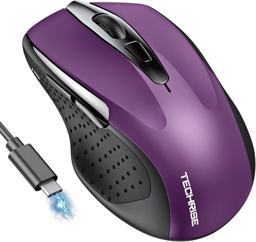 Rechargeable Bluetooth Wireless Mouse Silent 4800 DPI Ergonomic Purple PC