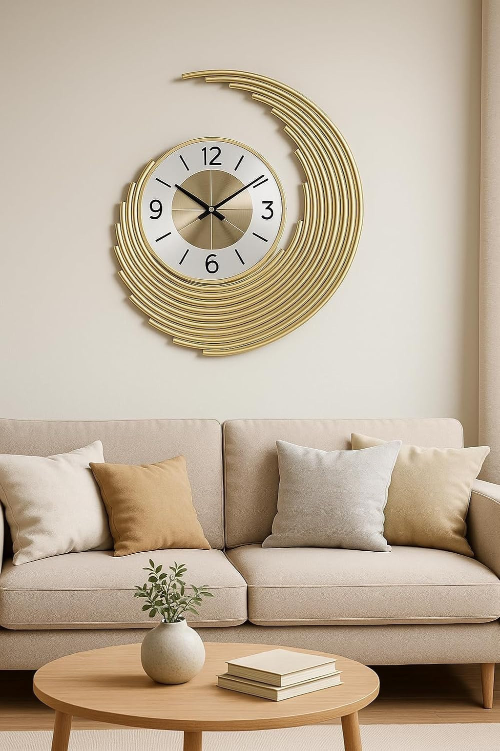 Gold Spiral Wall Clock 48x58cm Silent Sweep Luxury Modern Decor
