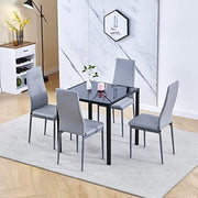 Square Glass Dining Table Set 4 Chairs Modern Space Saving Black Faux Leather