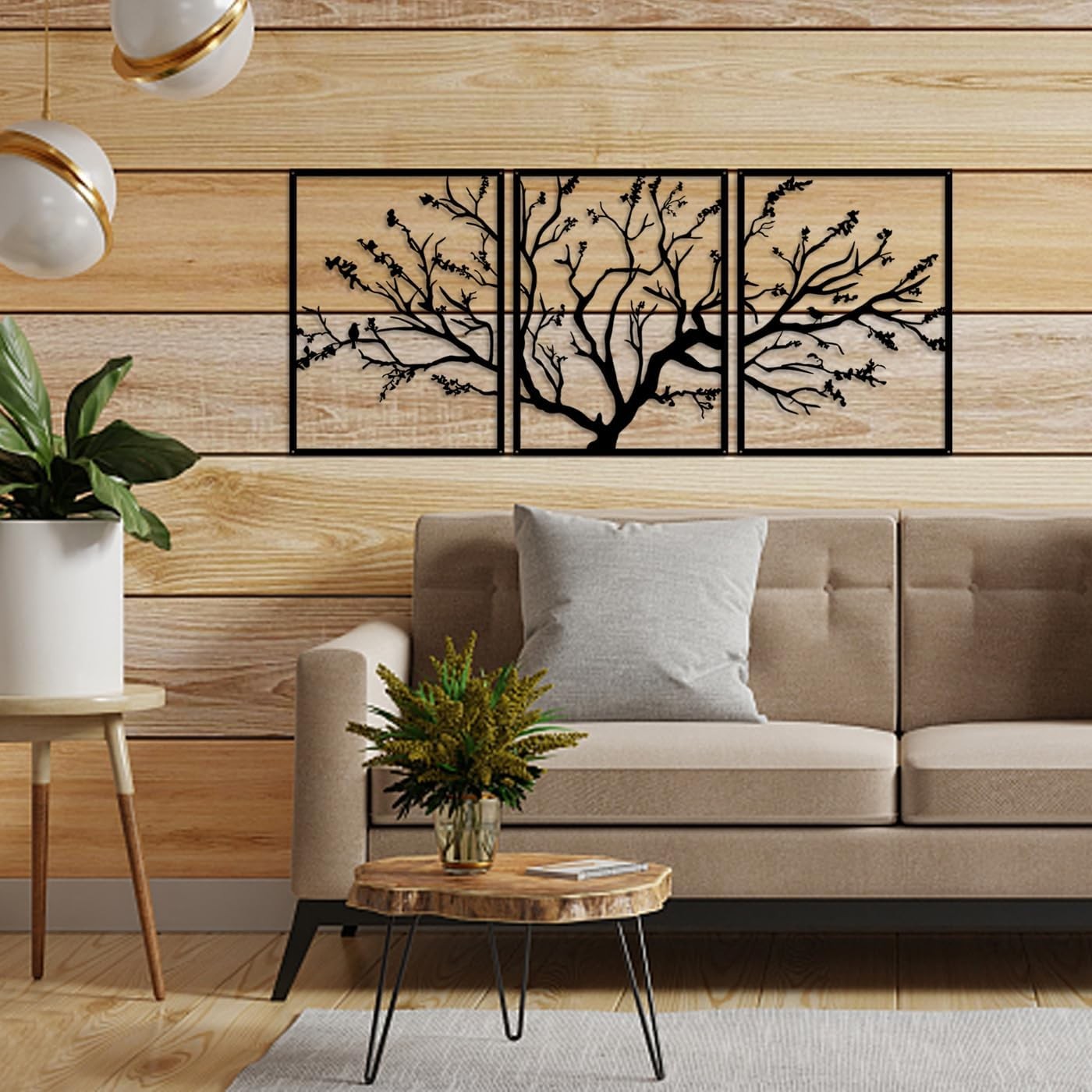 Large Tree of Life Metal Wall Art 3 Panel Modern Decor