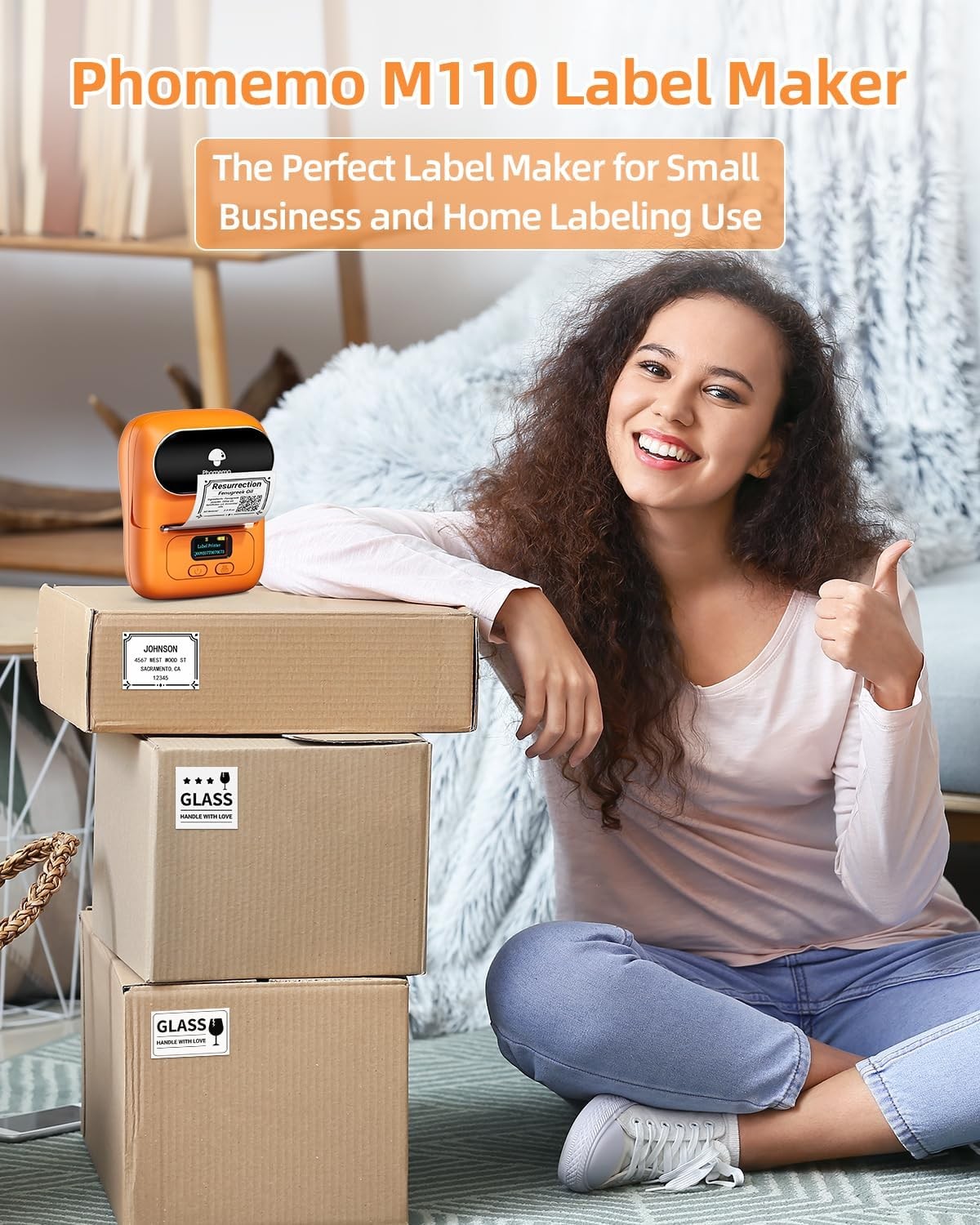 Mini Bluetooth Thermal Label Printer M110 Orange