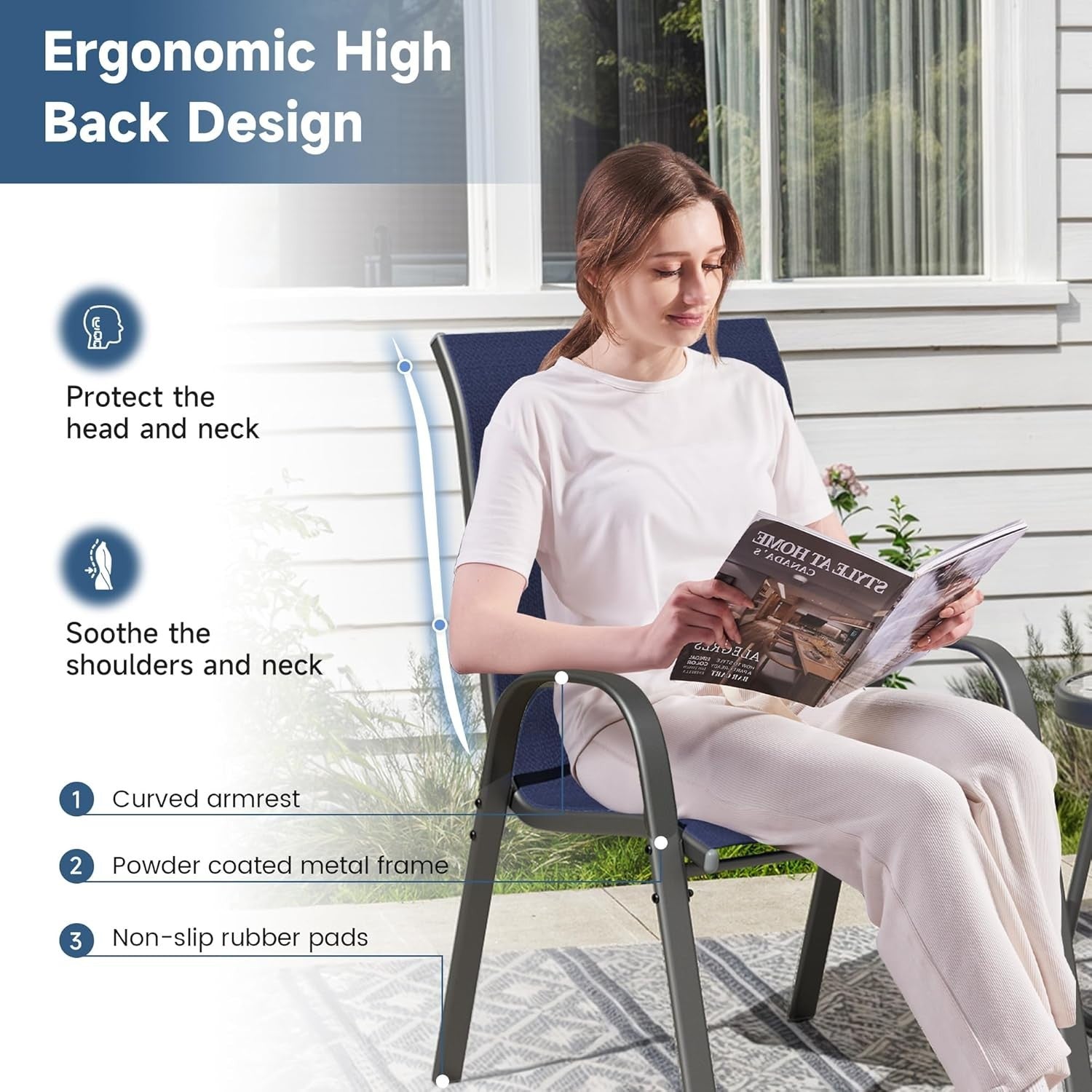 6x Stackable Outdoor Patio Dining Chairs Weatherproof Garden Seating