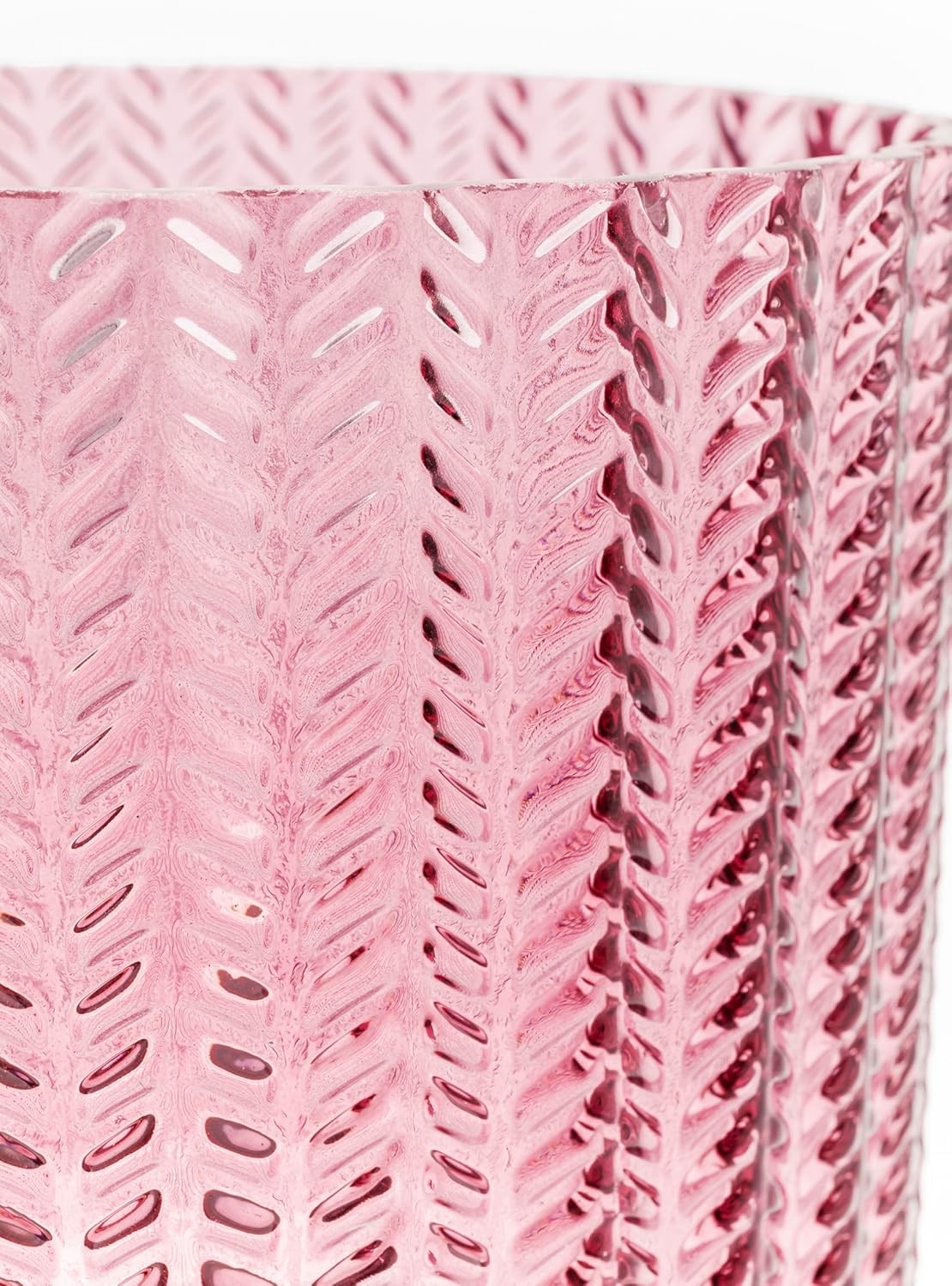 Pink Glass Flower Vase Textured Round Gold Base Modern Table Decor 24cm