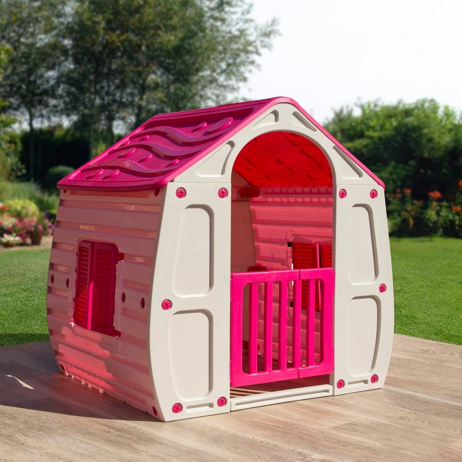 Pink Kids Playhouse Wendy House Indoor Outdoor Plastic Garden Fun