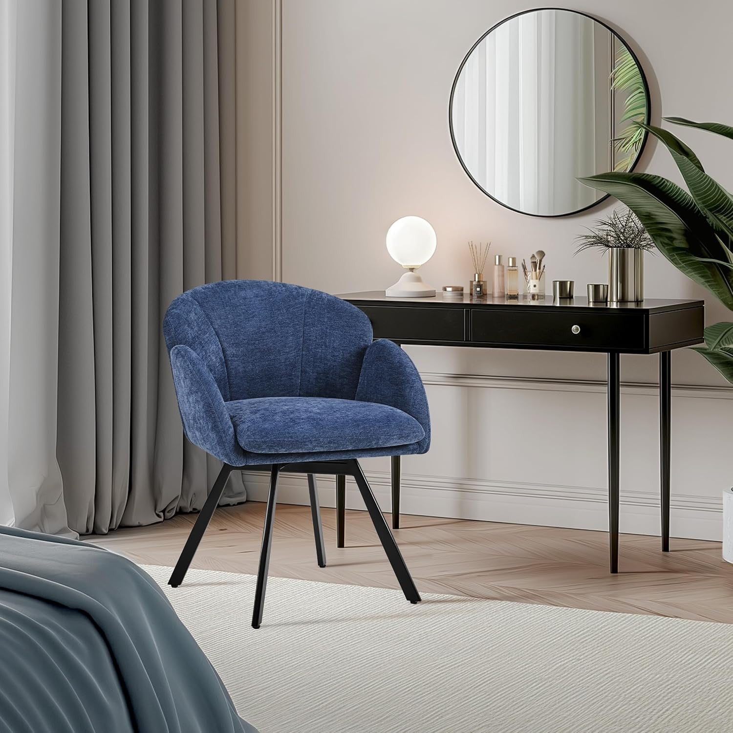 Swivel Chenille Tub Chair Blue Accent Vanity Armchair