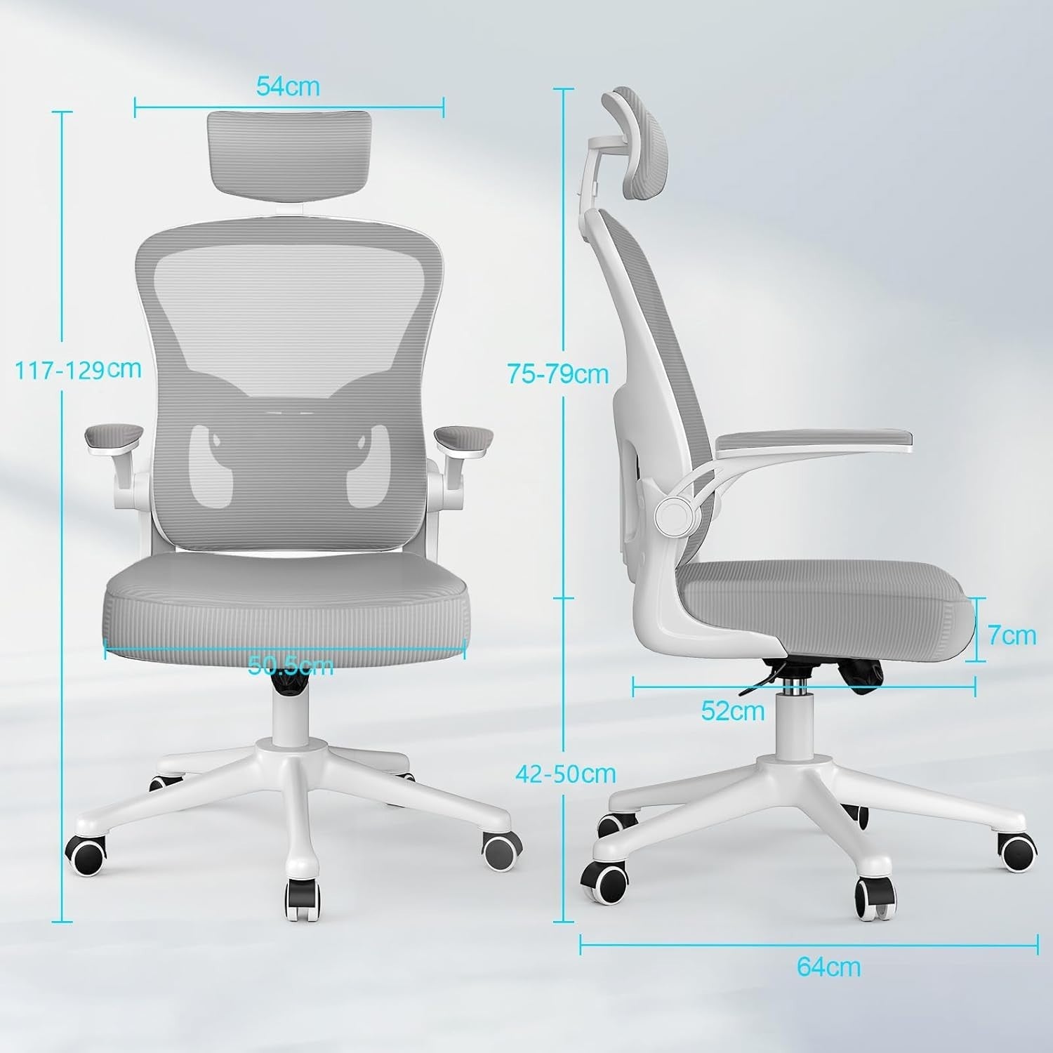 Ergonomic Office Chair Grey Desk Computer Seat Adjustable Lumbar Support Swivel