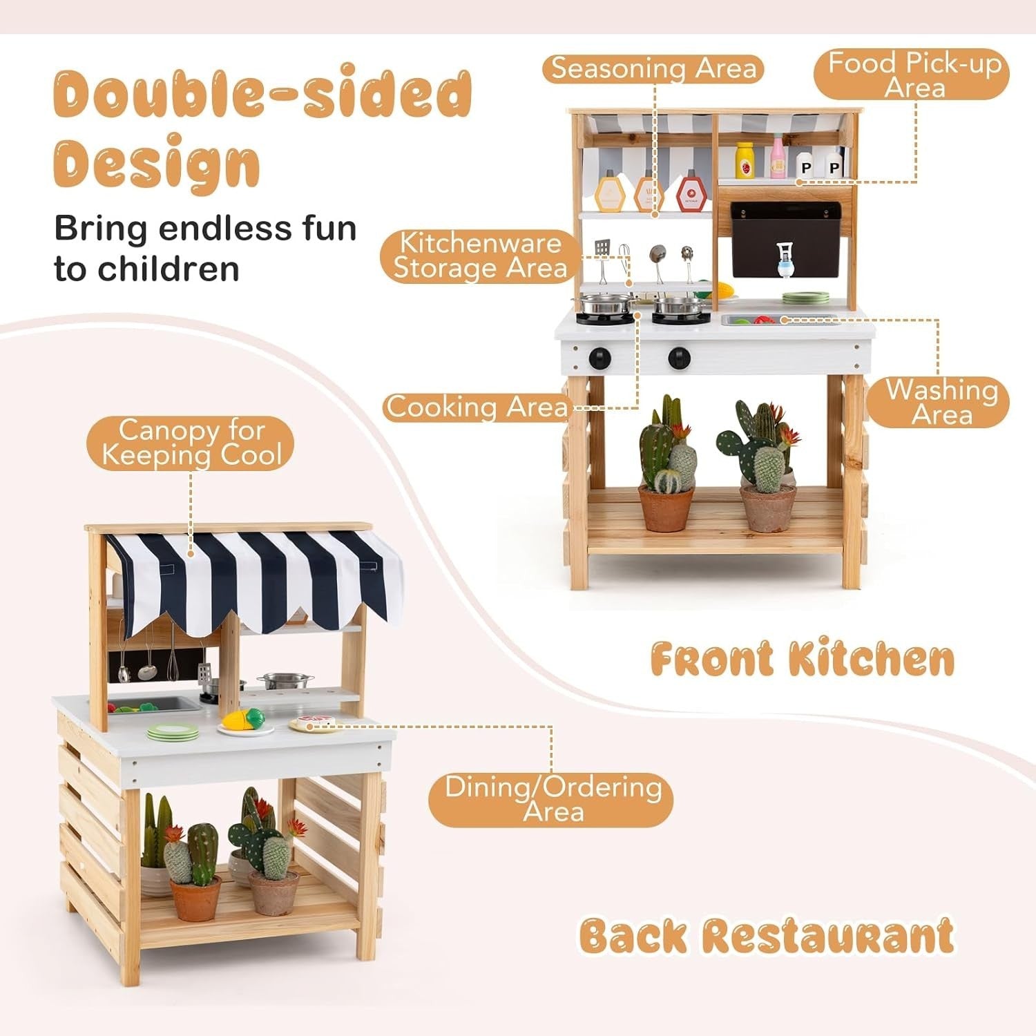 Wooden Mud Kitchen Outdoor Kids Play Kitchen Grocery Stand Toy Set