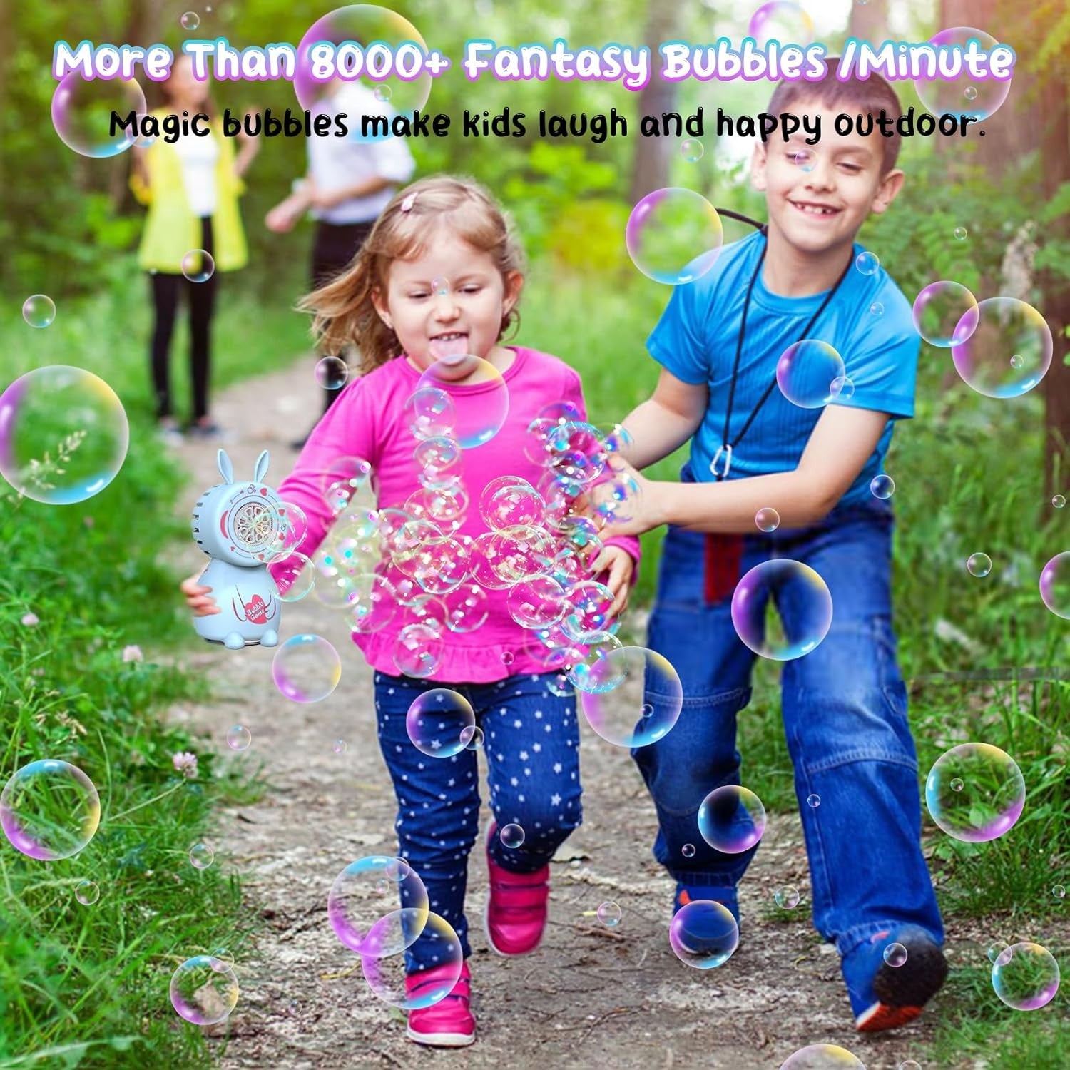 Easter Bunny Bubble Machine Kids Toy 8 Hole LED Portable Blue