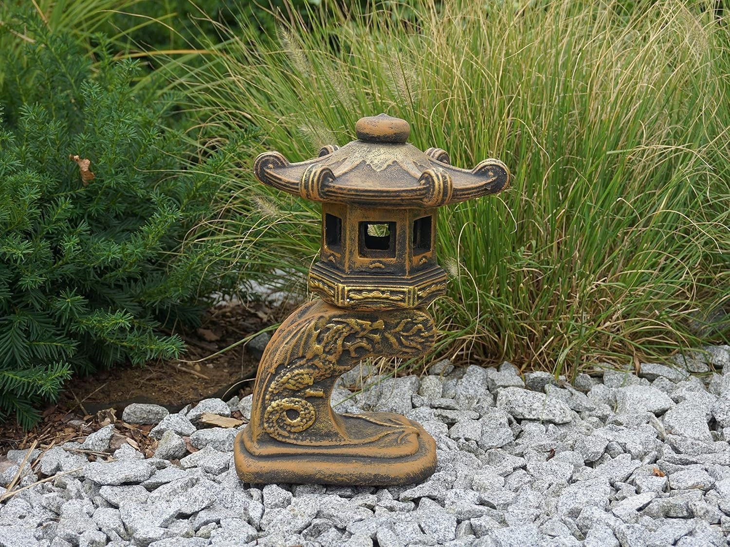Tendril Japanese Stone Lantern 32 cm – White Frostproof Garden Decor