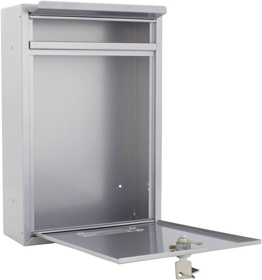 Wall Mount Steel Mailbox Silver Zinc-Plated Lockable Post Box 215x90x320mm