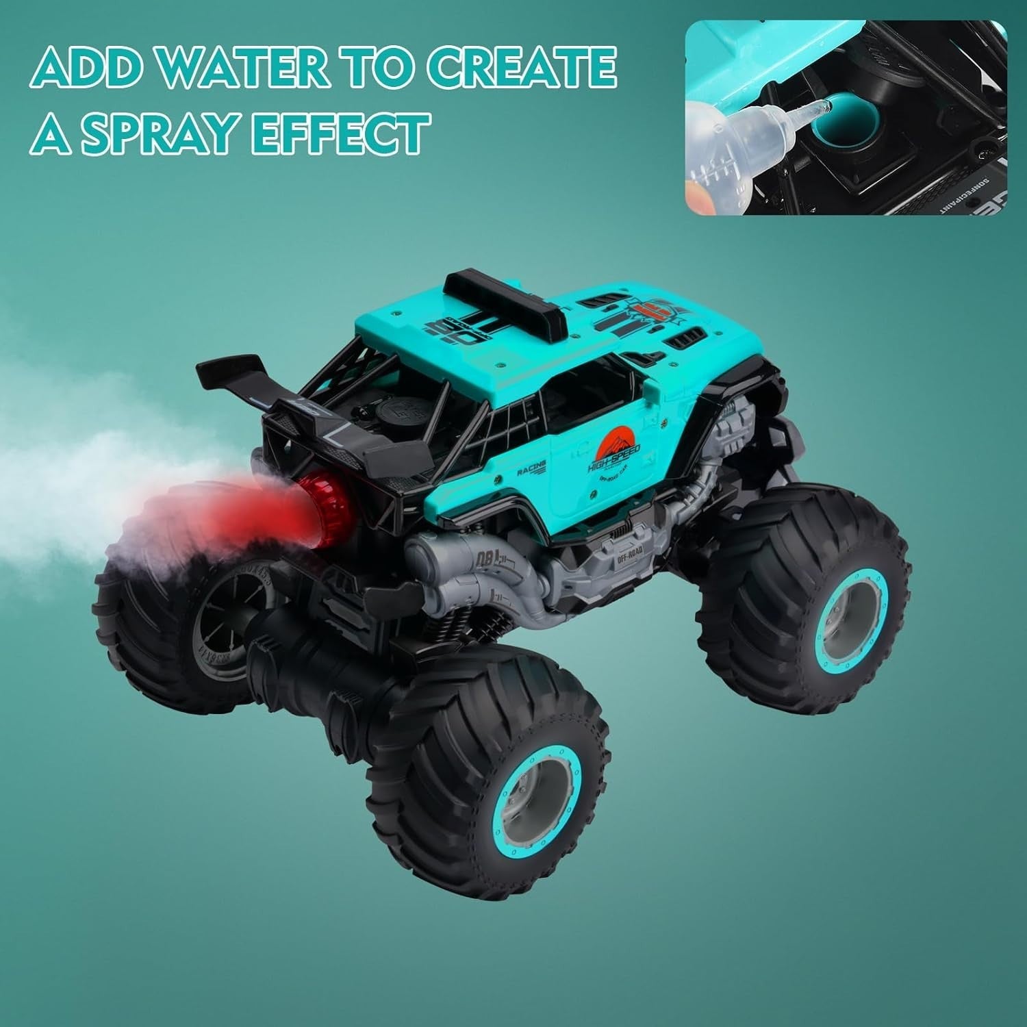 All Terrain RC Monster Truck 2.4GHz Spray Car w/ Lights Music 2 Batteries