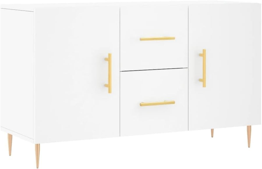 White Sideboard Cabinet Storage Drawers Modern Metal Legs 100cm Wide