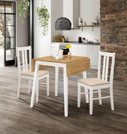 Small Drop Leaf Dining Table with 2 Chairs White & Oak Foldable Set